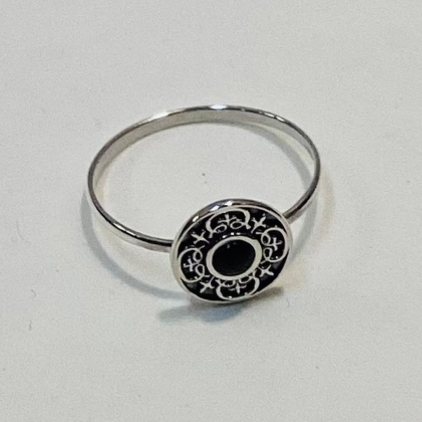 Engraved Sterling Silver Ring With Black Onyx Stone