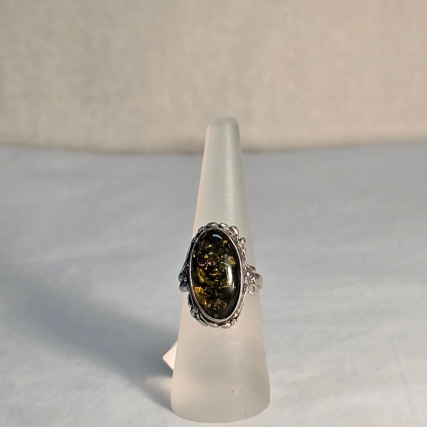 Amber and Sterling Silver Ring