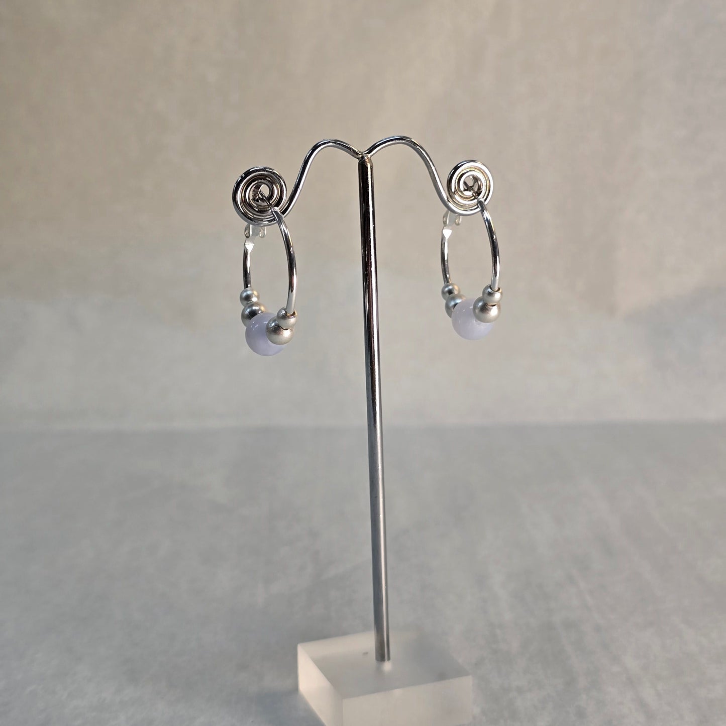 Silver Hoop Earrings with Blue Bead