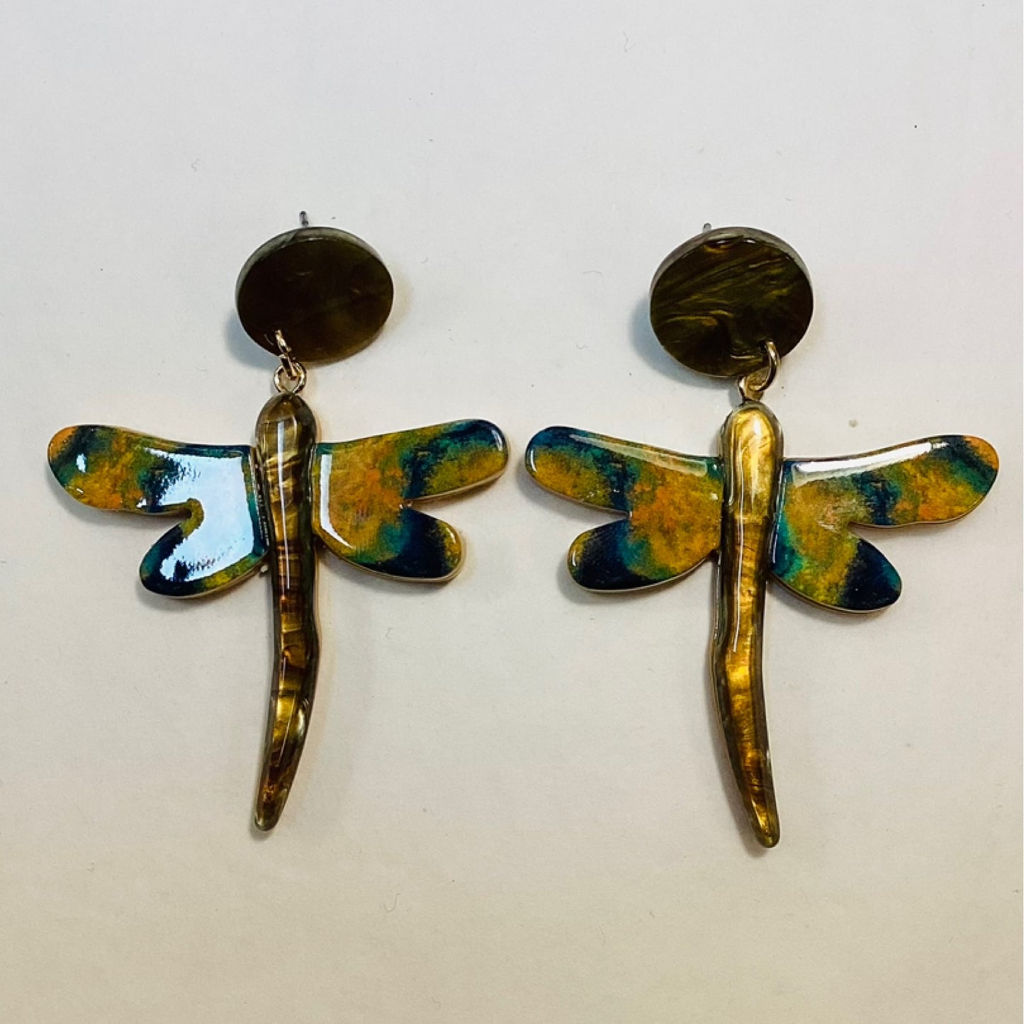 Yellow And Blue Dragonfly Earrings