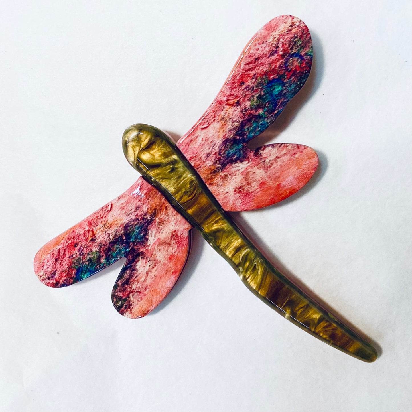 Dragonfly Brooch - Peach Artwork