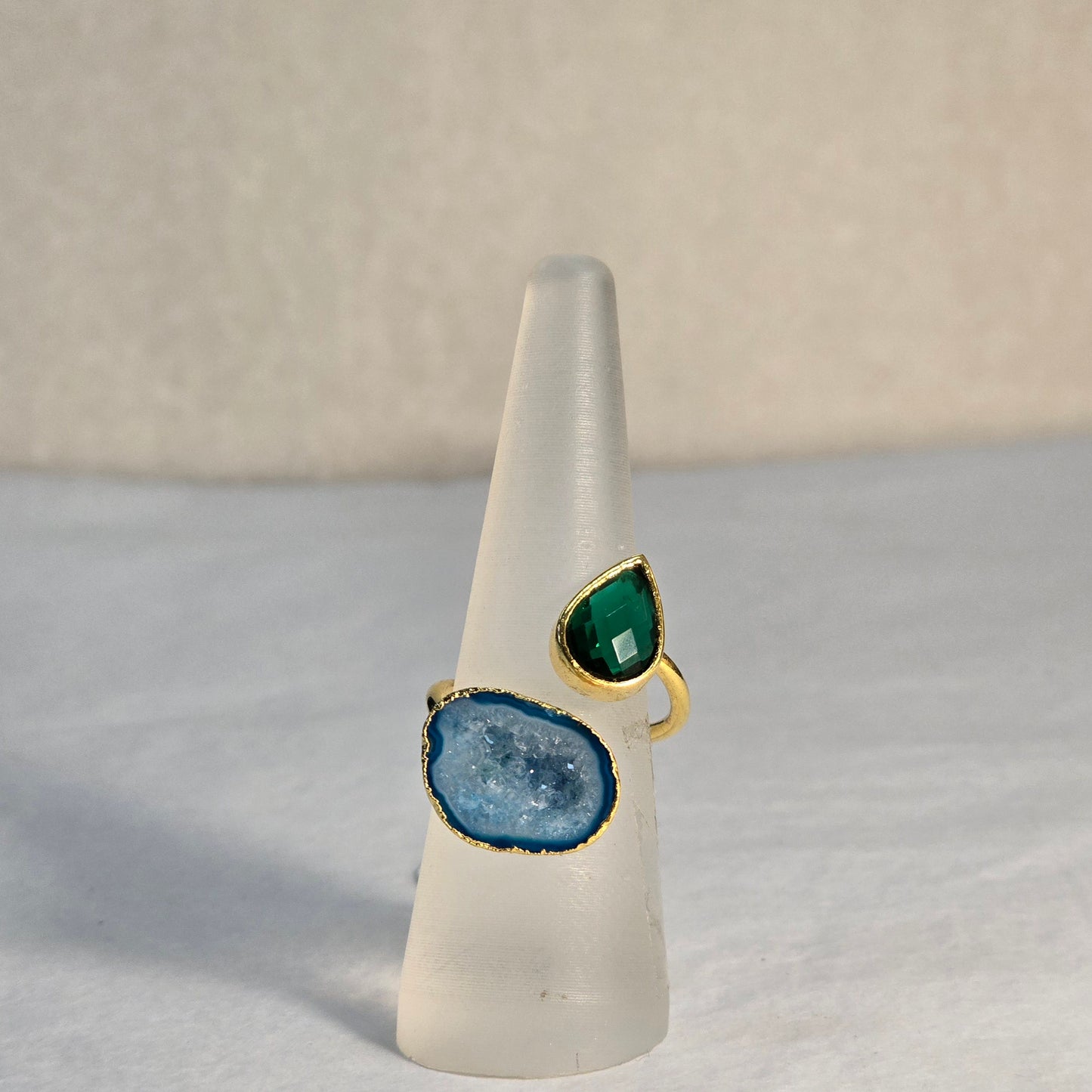 Green Adventurine and Geode Gold Ring