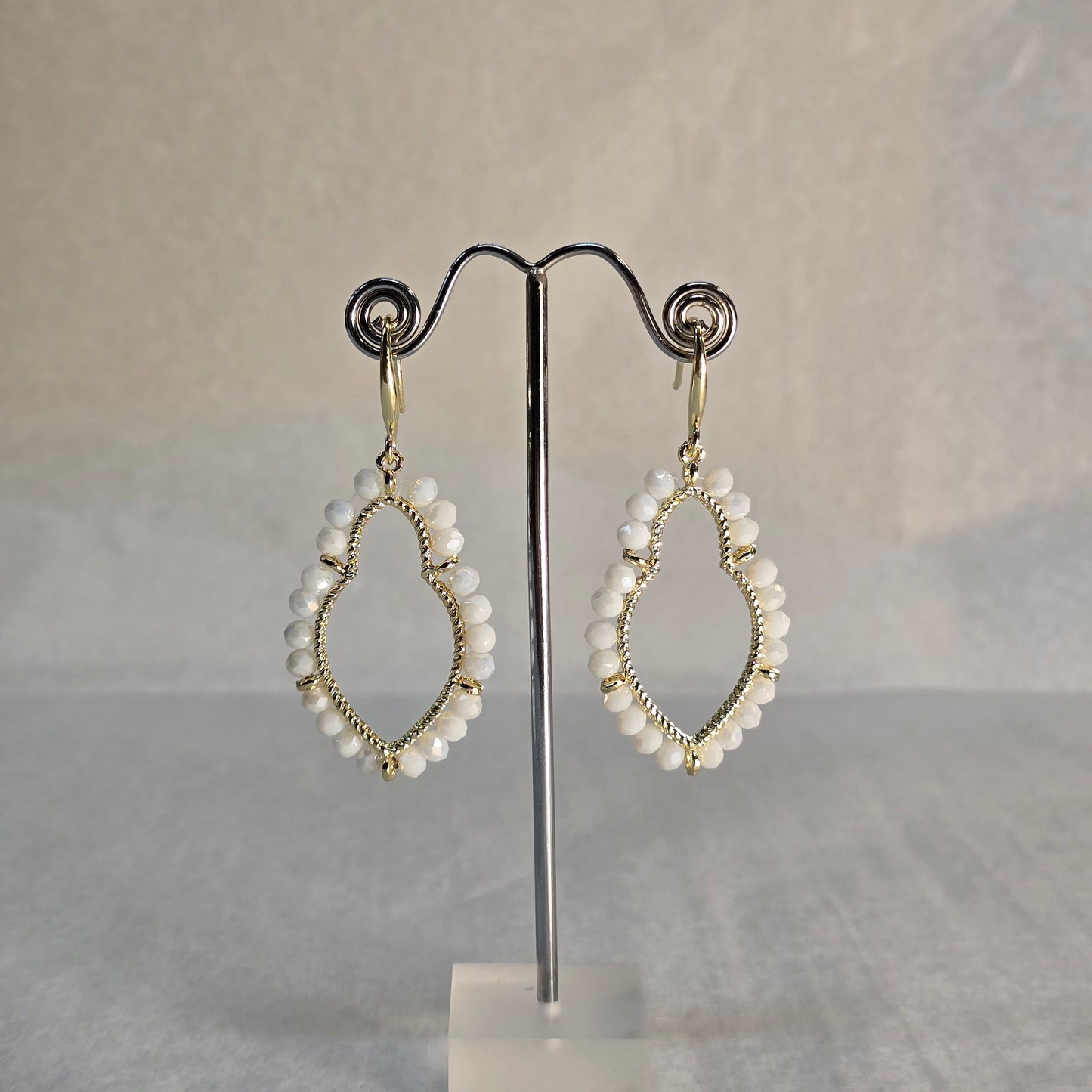 Golden and White Beads Earrings