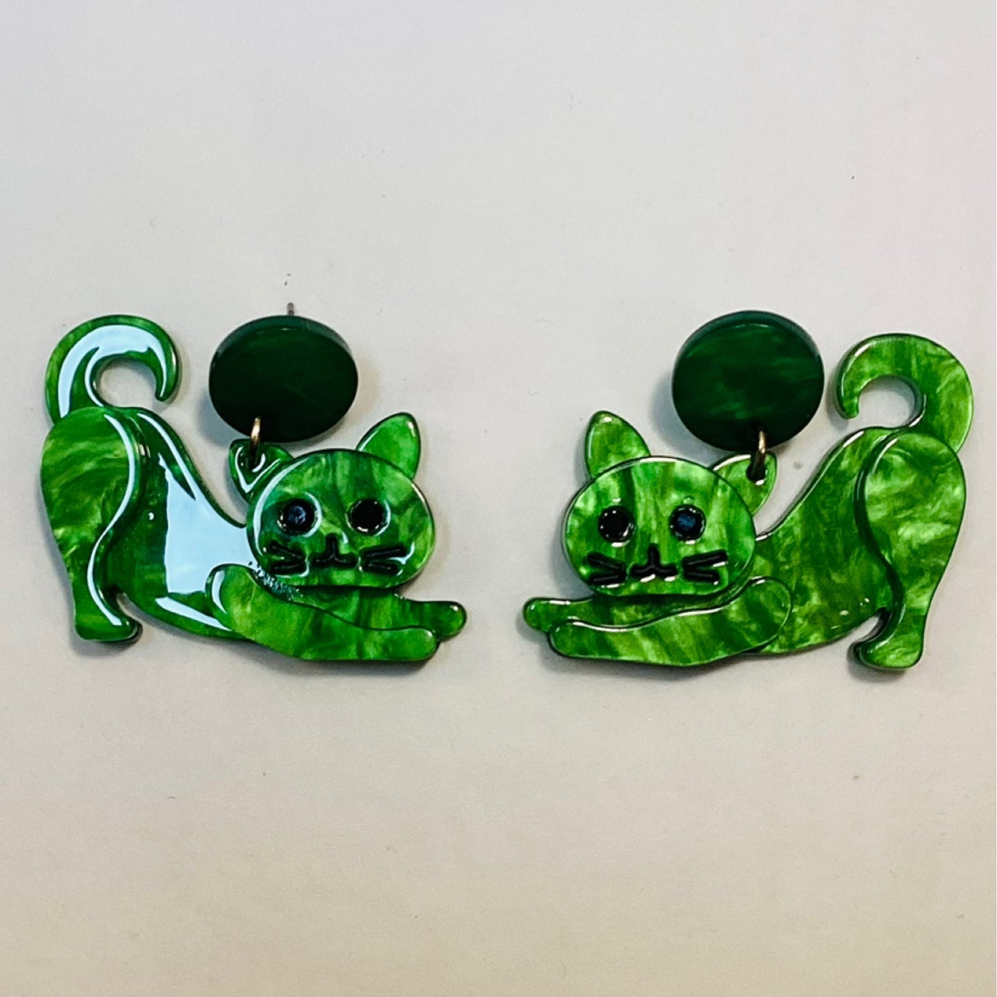 Green Cat Earrings