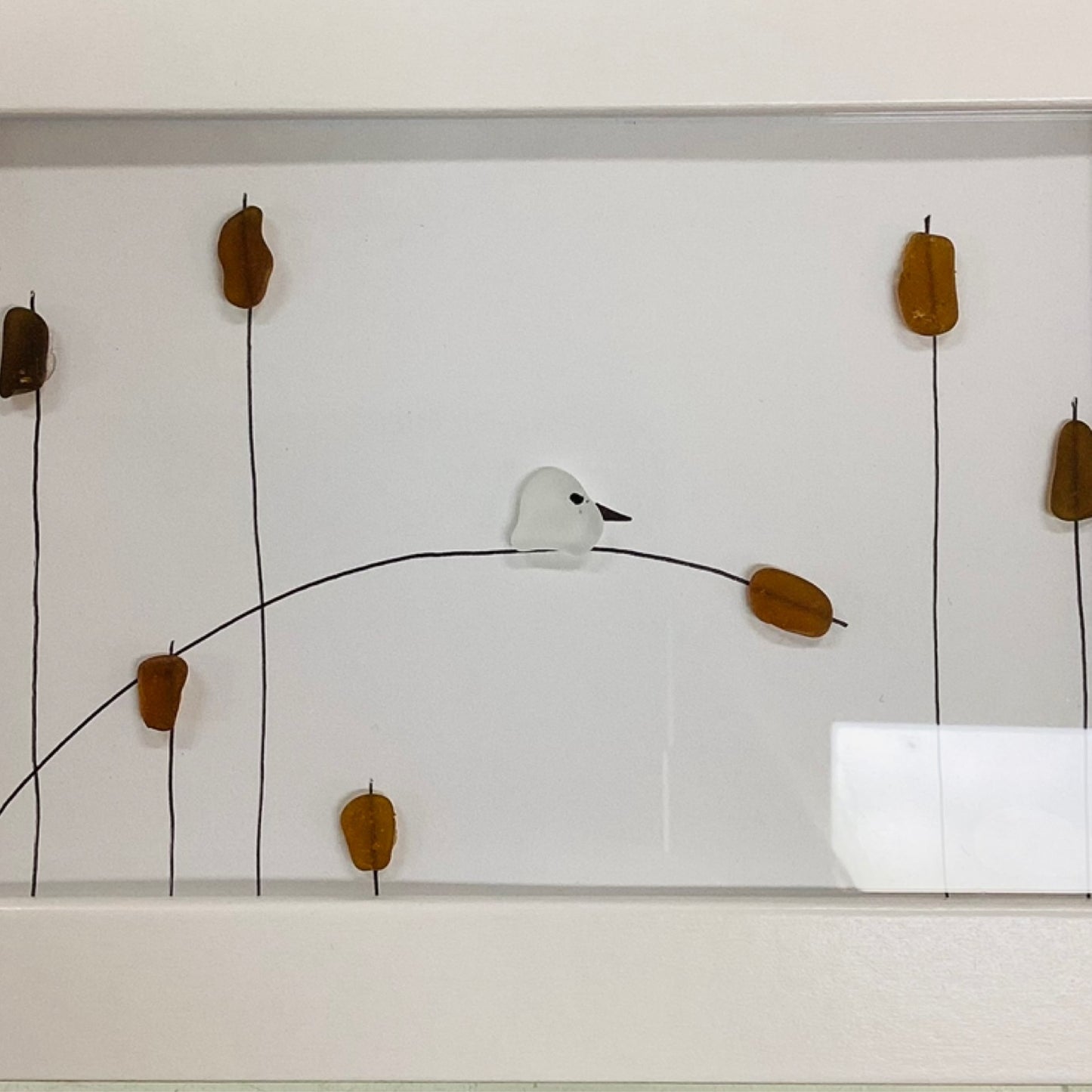 Bird On Reed Glass Artwork
