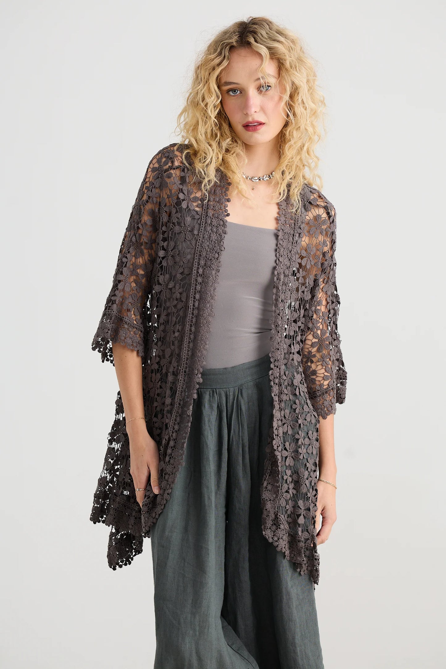 Cordelia Lace Coat Charcoal