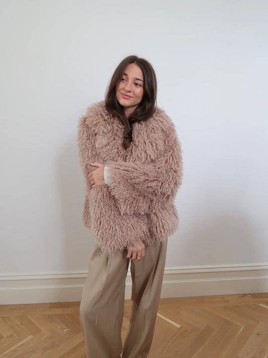 Short Fake Fur Coat Cream