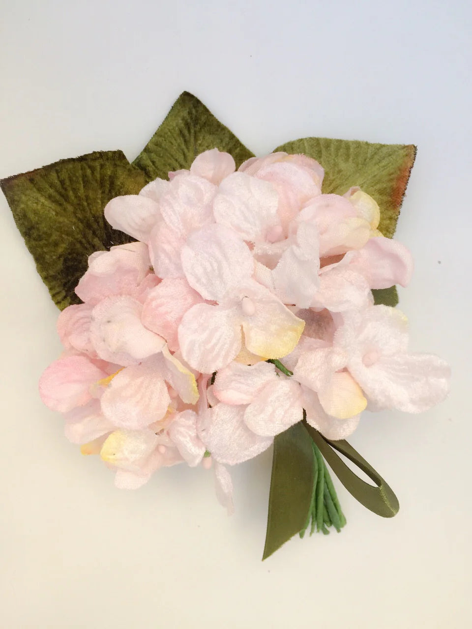 velvet hydrangea posy. velvet flower posy. velvet blossoms. millinery supplies.