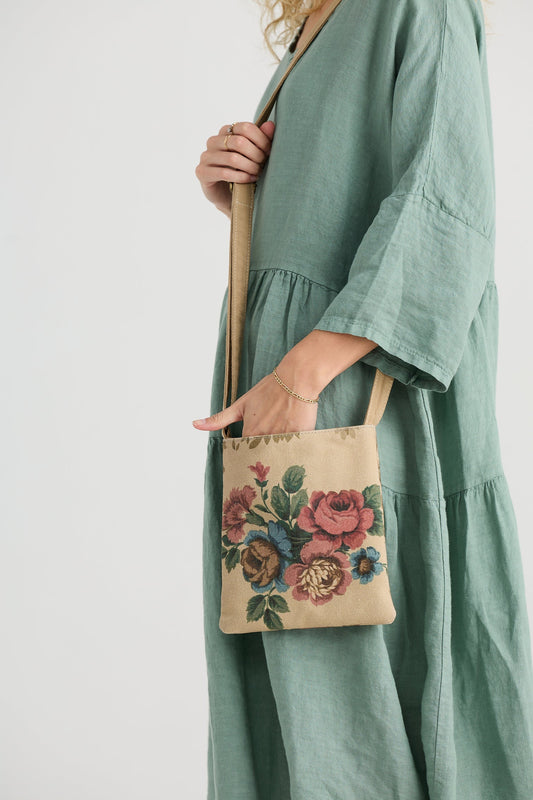 Kestrel Linen Crossbody Bag Rose Boquet