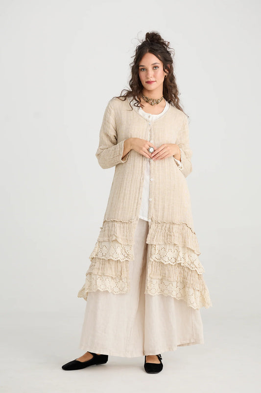 Florette Ruffle Coat Cream