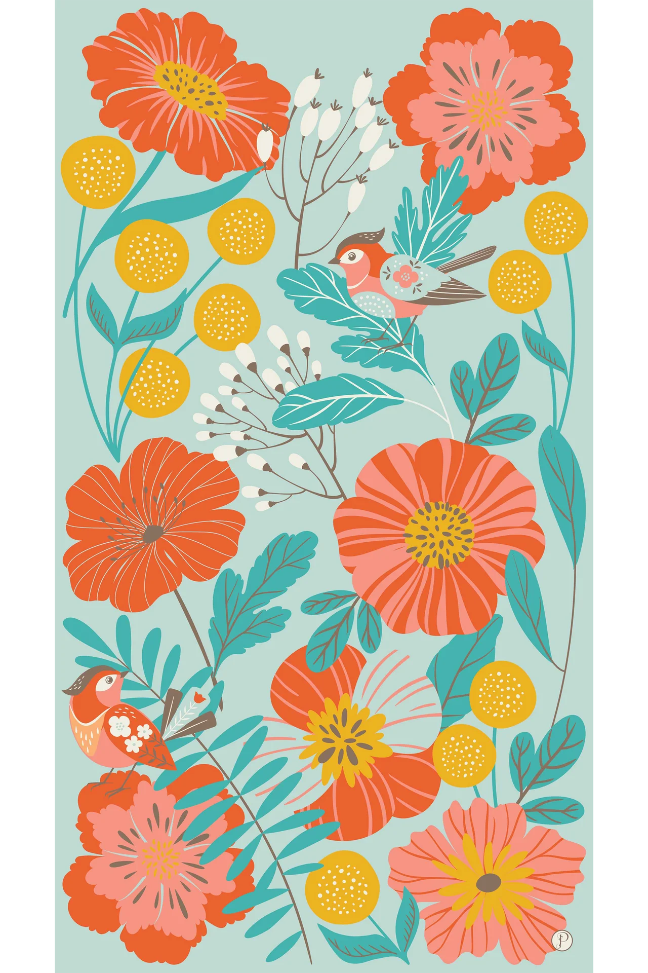 Scarf - Lovebirds in a poppyfield