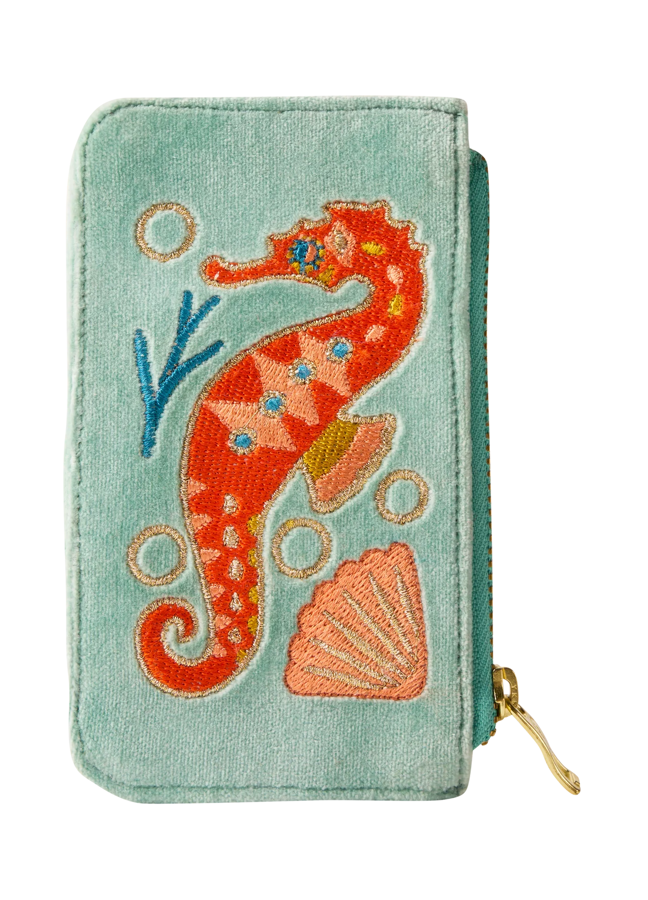 Sparkling Seahorse Velvet Card Holder - Aqua