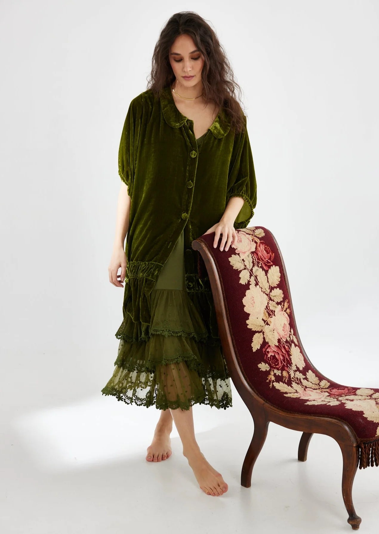 Florentine Velvet Coat Moss Green