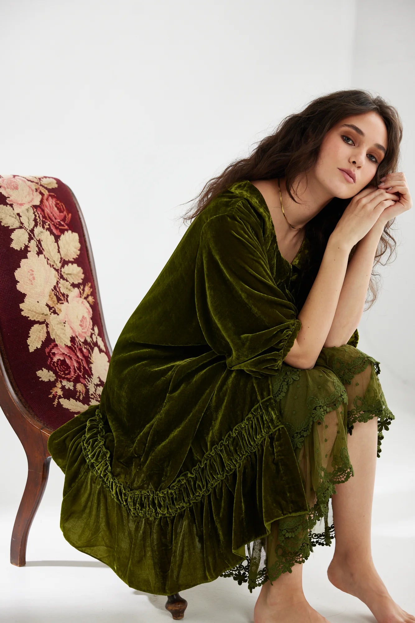 Florentine Velvet Coat Moss Green