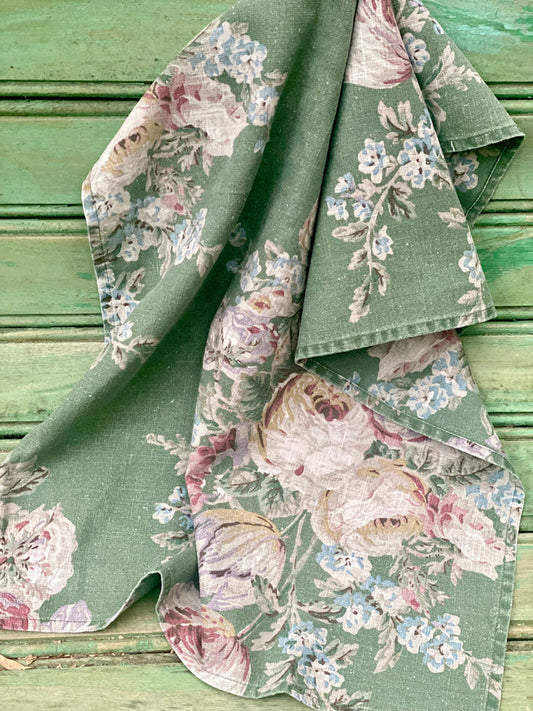 Vintage Floral Tea towels. Garden Party Green