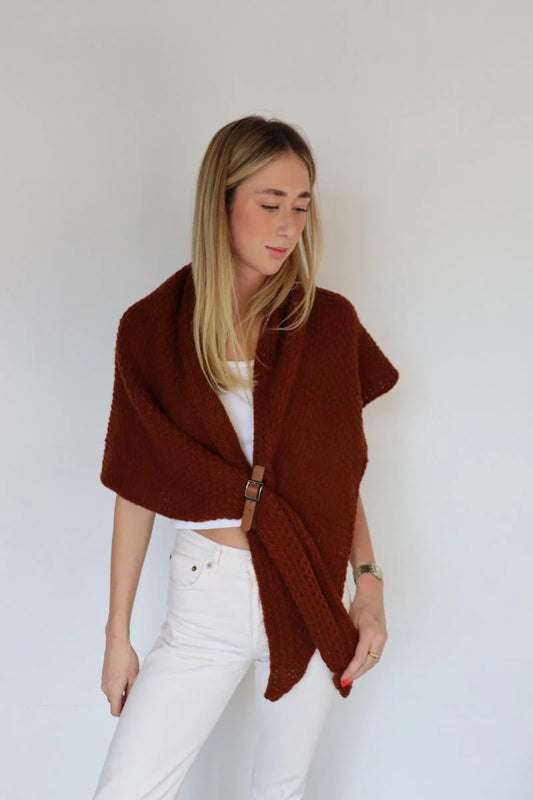 Knitted Toggle Wrap - Brown