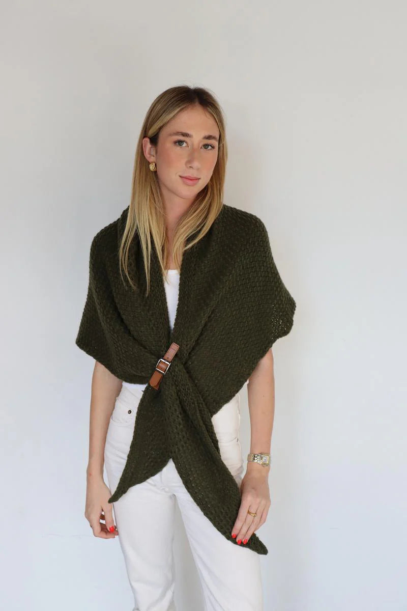 Knitted Toggle Wrap - Green