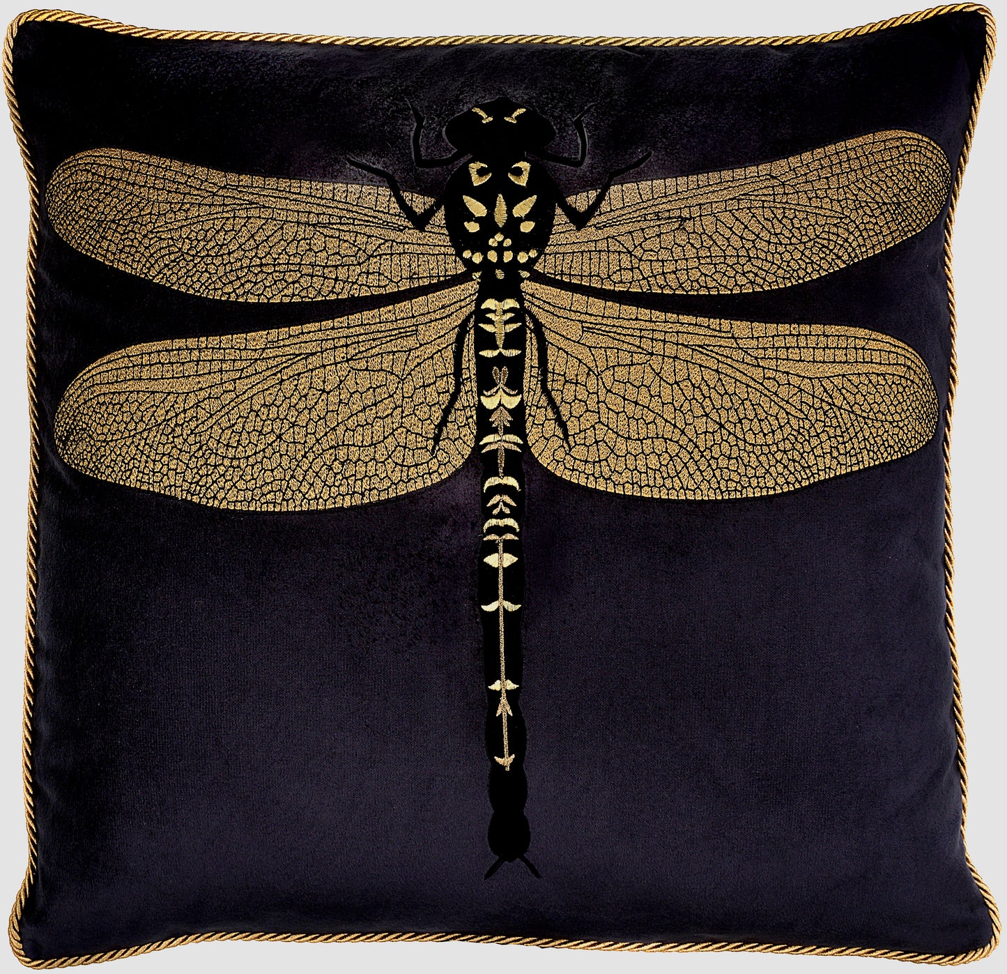 Dragonfly Black Velvet Cushion