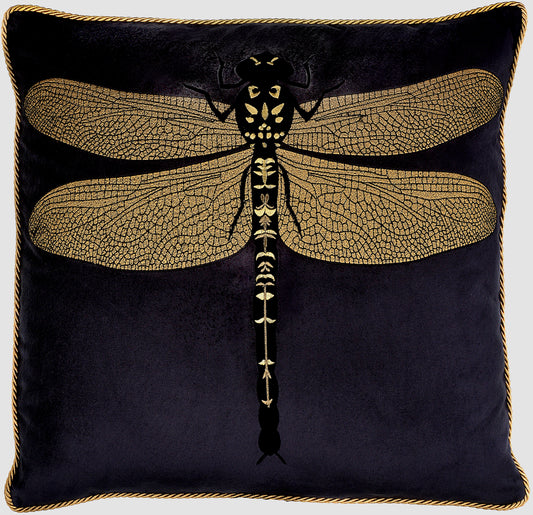 Dragonfly Black Velvet Cushion