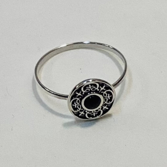 Engraved Sterling Silver Ring With Black Onyx Stone