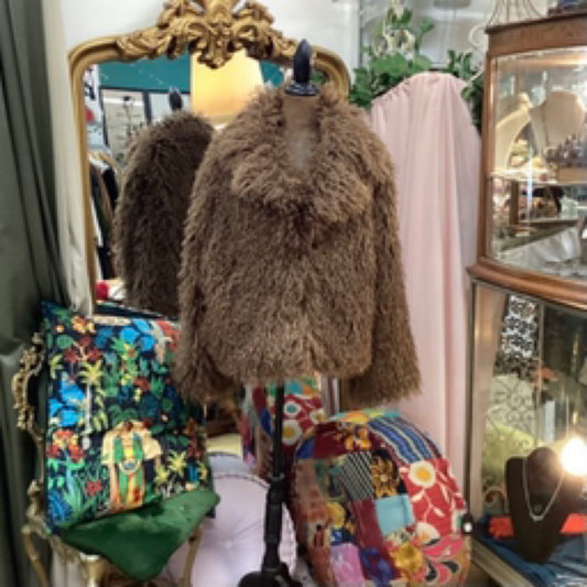 Short Fake Fur Coat Brown