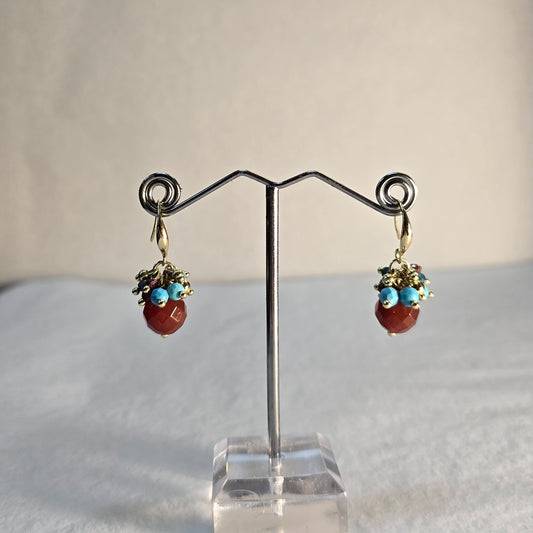 BS Turquoise and Red Bead Earrings