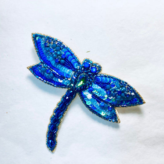 Blue Beaded Dragonfly Brooch
