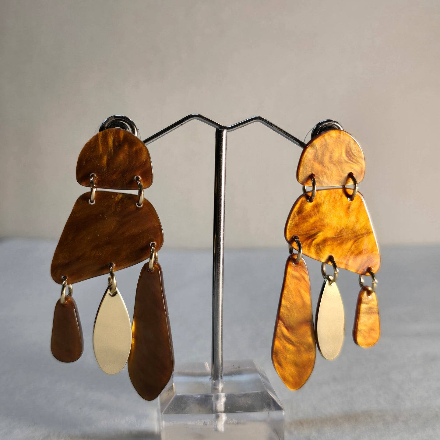 SA Brown and Gold Resin Earrings