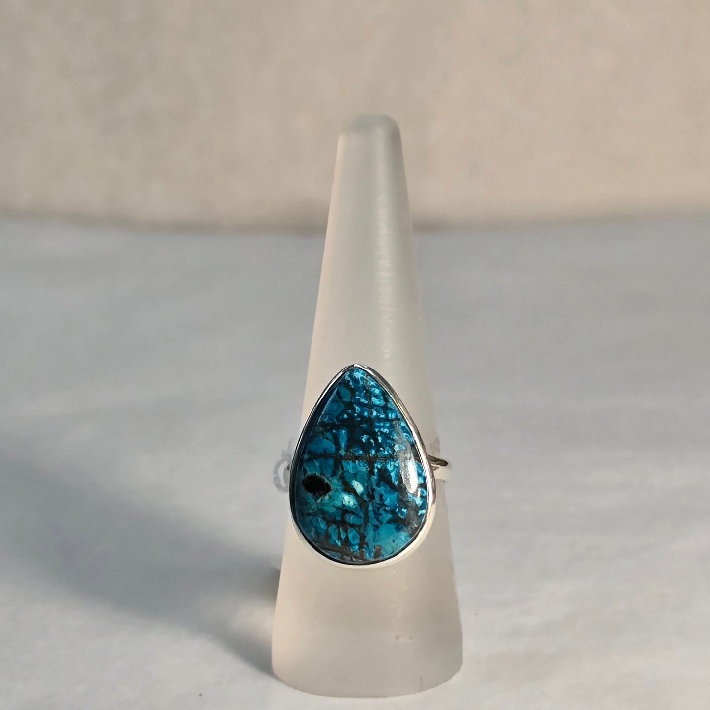 Azuite silver teardrop ring