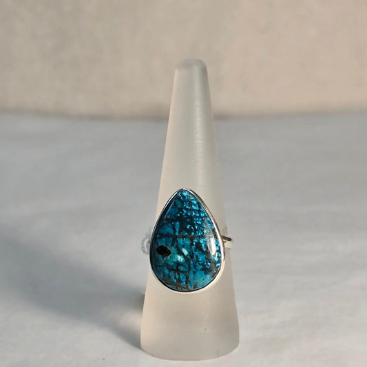 Azuite silver teardrop ring