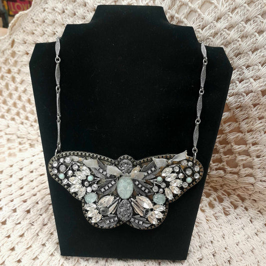 Rose large silver butterfly necklace