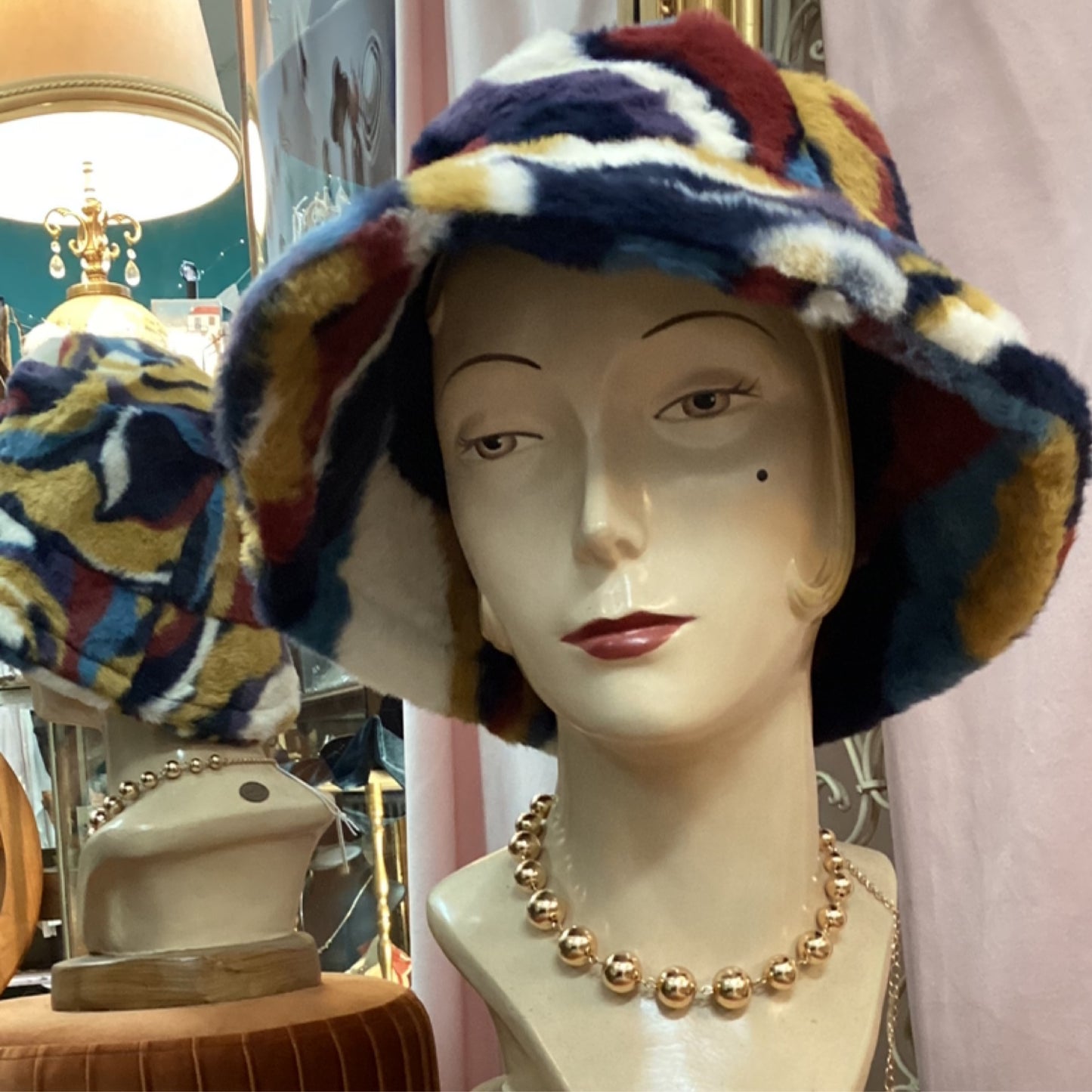 Fluffy Multicoloured Bucket Hat - Dark