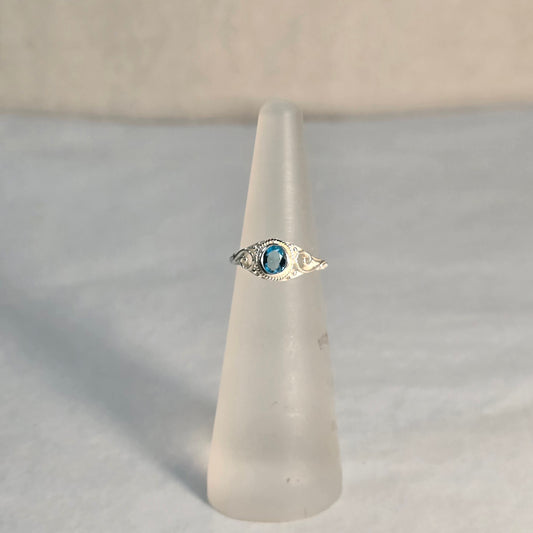 Girls Clear Blue Sterling Silver Ring