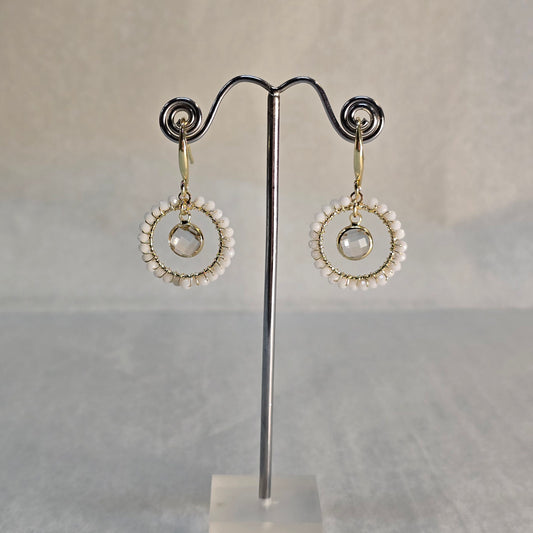 Golden and White Beads Circle Earrings