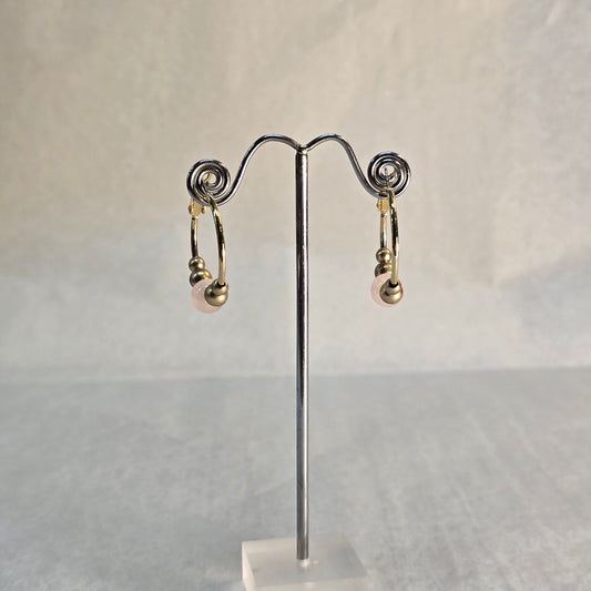 Golden Hoop Earrings with Pink Bead