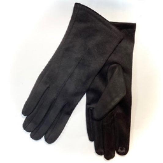 Plain Suede Gloves - Black
