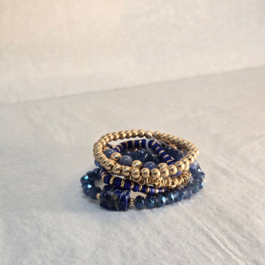 Blue and Golden Beaded Bracelet