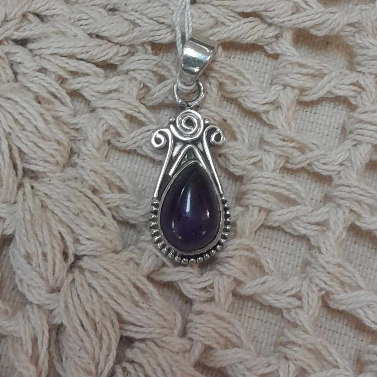 Amethyst Small Teardrop and Silver Pendant