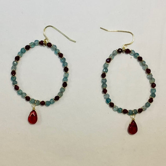 Blue And Red Beaded Earrings