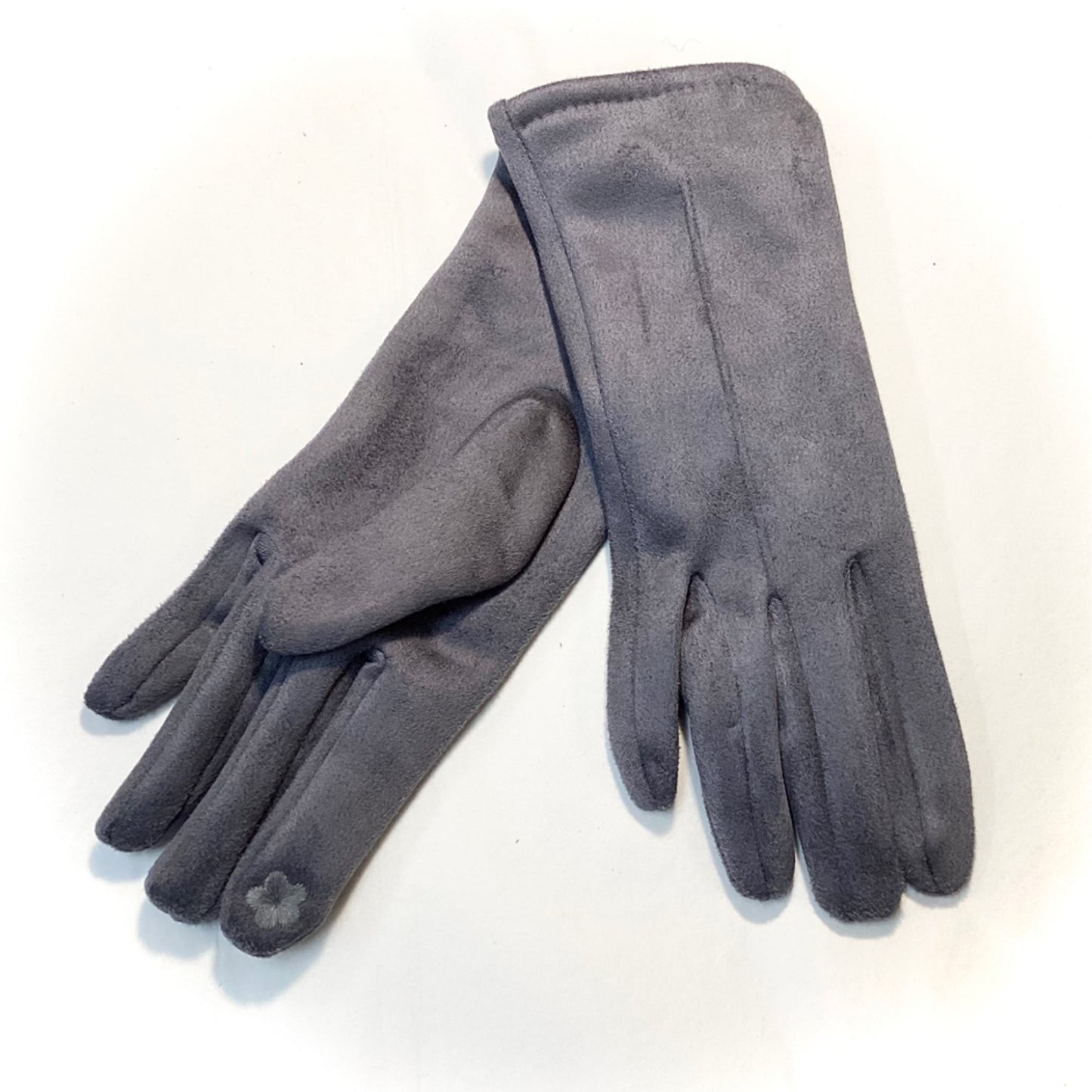 Plain Suede Gloves - Grey
