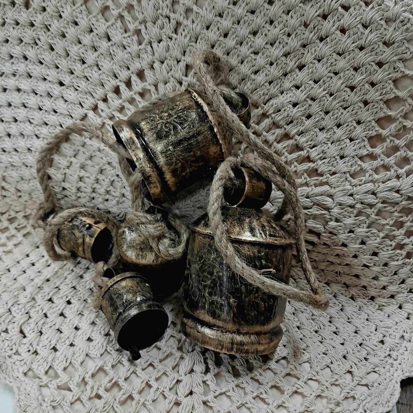 5 Iron Cow Bells on Rope