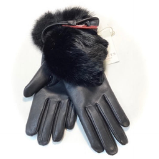 Dents Leather and Fur Gloves Black
