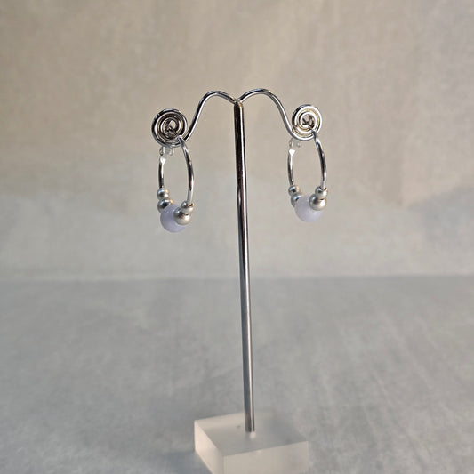 Silver Hoop Earrings with Blue Bead