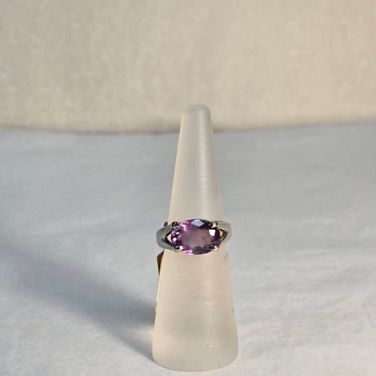 Sterling Silver and Amethyst Oval Side Ring