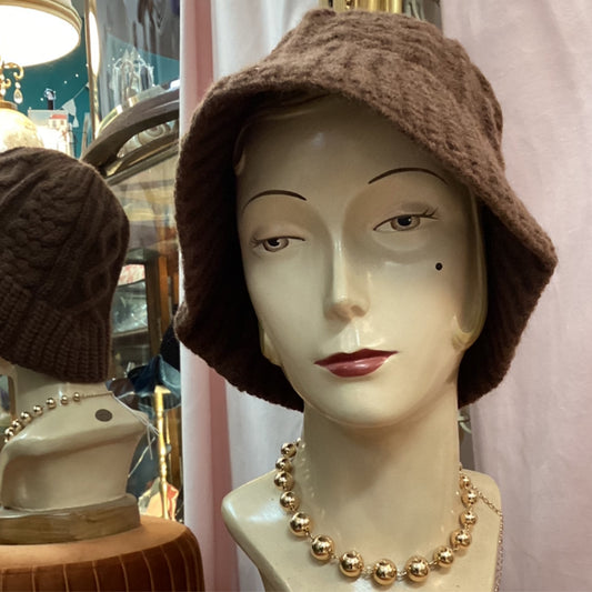 Cable Knitted Bucket Hat Brown
