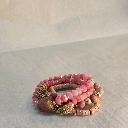 Golden and Pink Beaded Bracelet