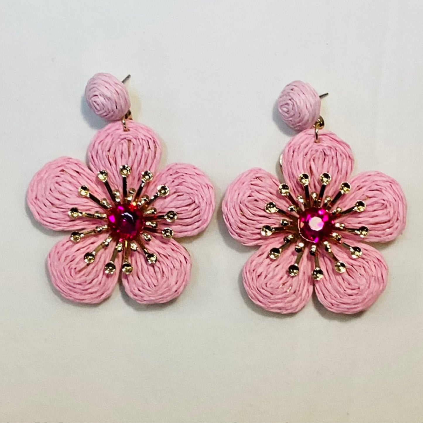 Pink Woven Flower Earrings