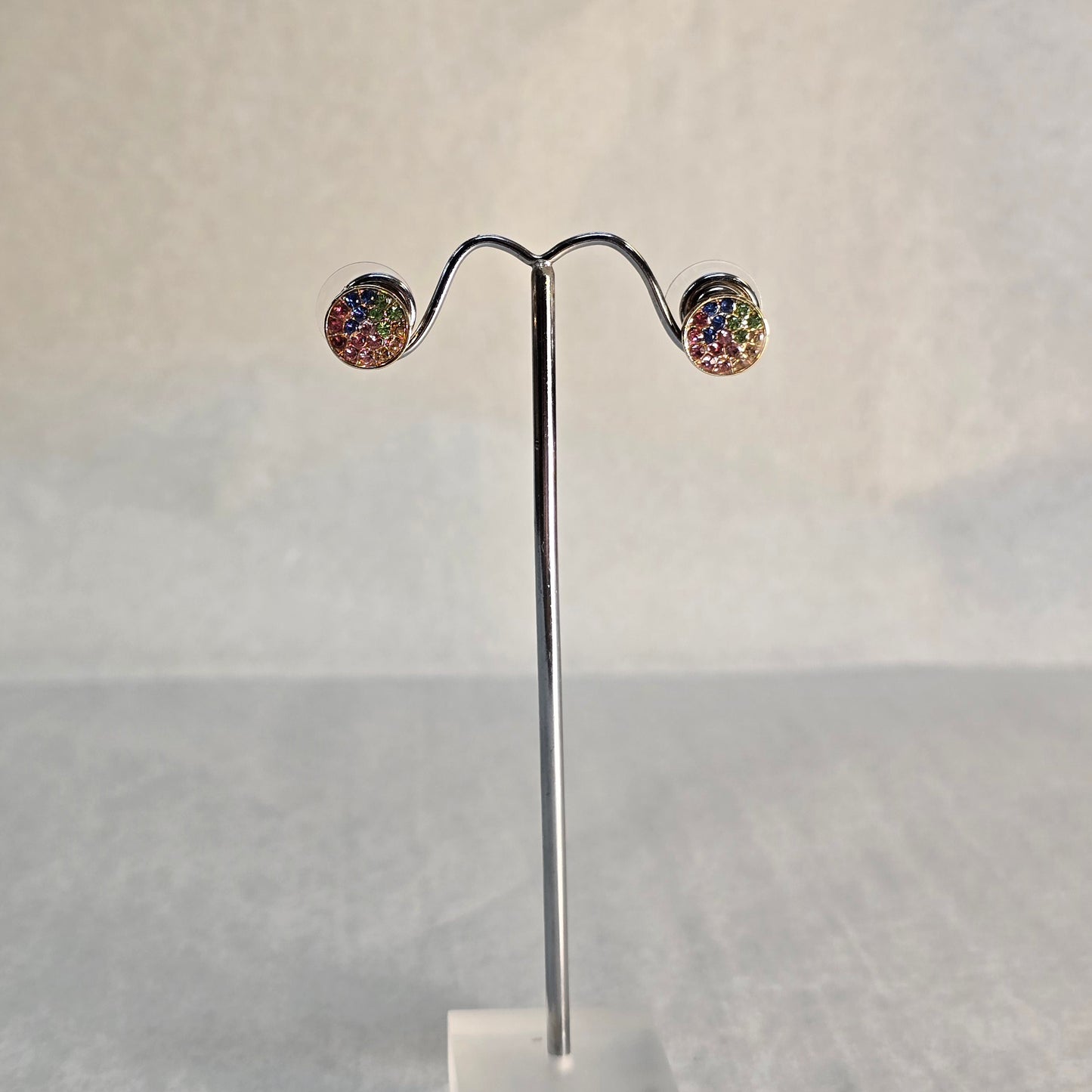 Multicoloured Crystal Stud Earrings-silver colour