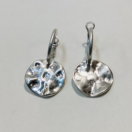 Beaten Disc Earrings Silver