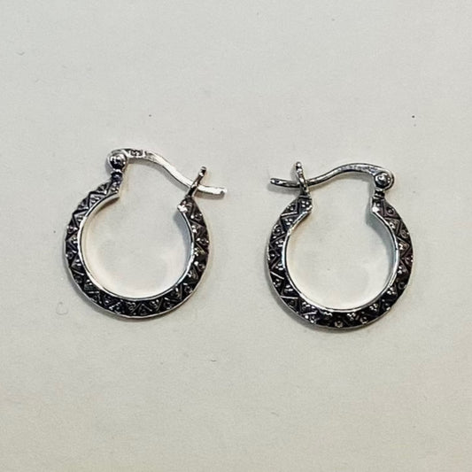 Engraving Silver Hoop Earrings